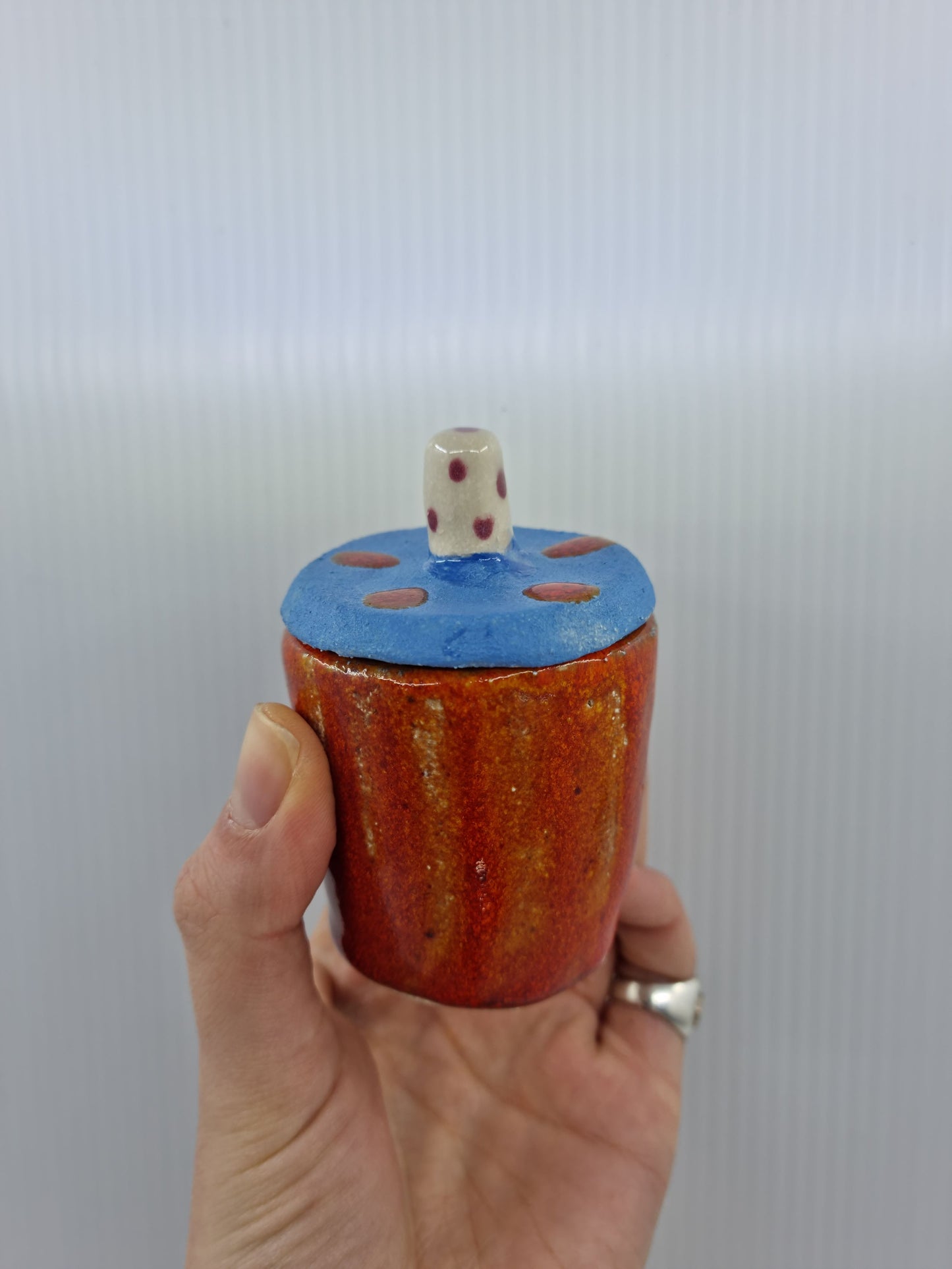 Little jar with lid - Red & blue
