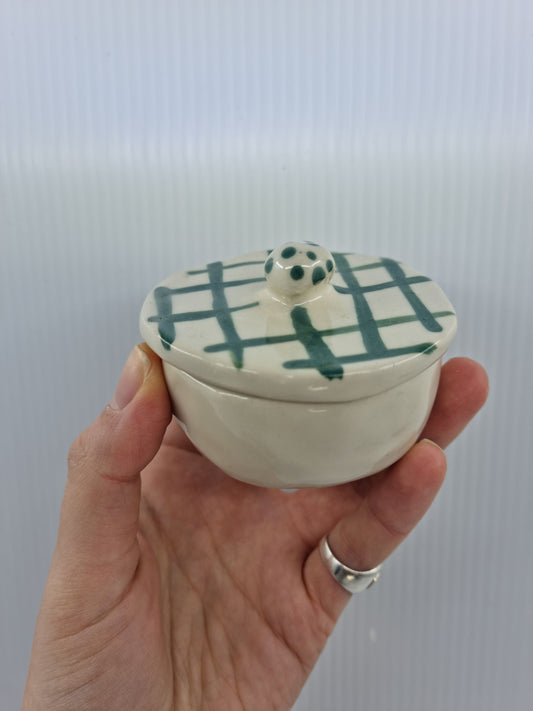 Little jar with lid - White & green