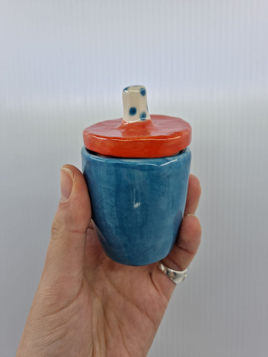 Little jar with lid - Teal & red