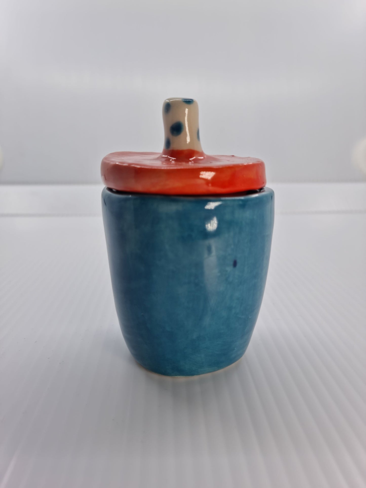 Little jar with lid - Teal & red